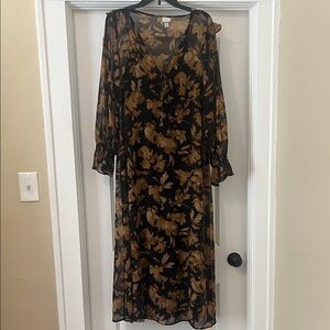 a new day Black Sheer Maxi Dress with Brown Floral Print